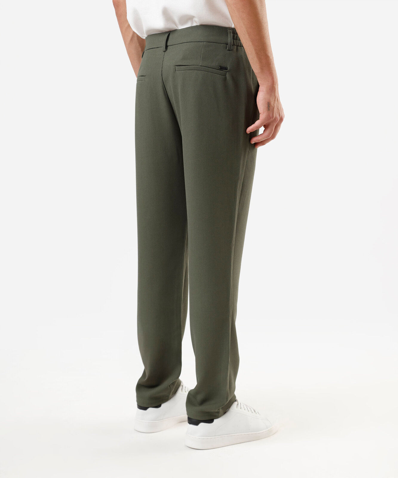 calça slim masculina texturizada cós elástico verde