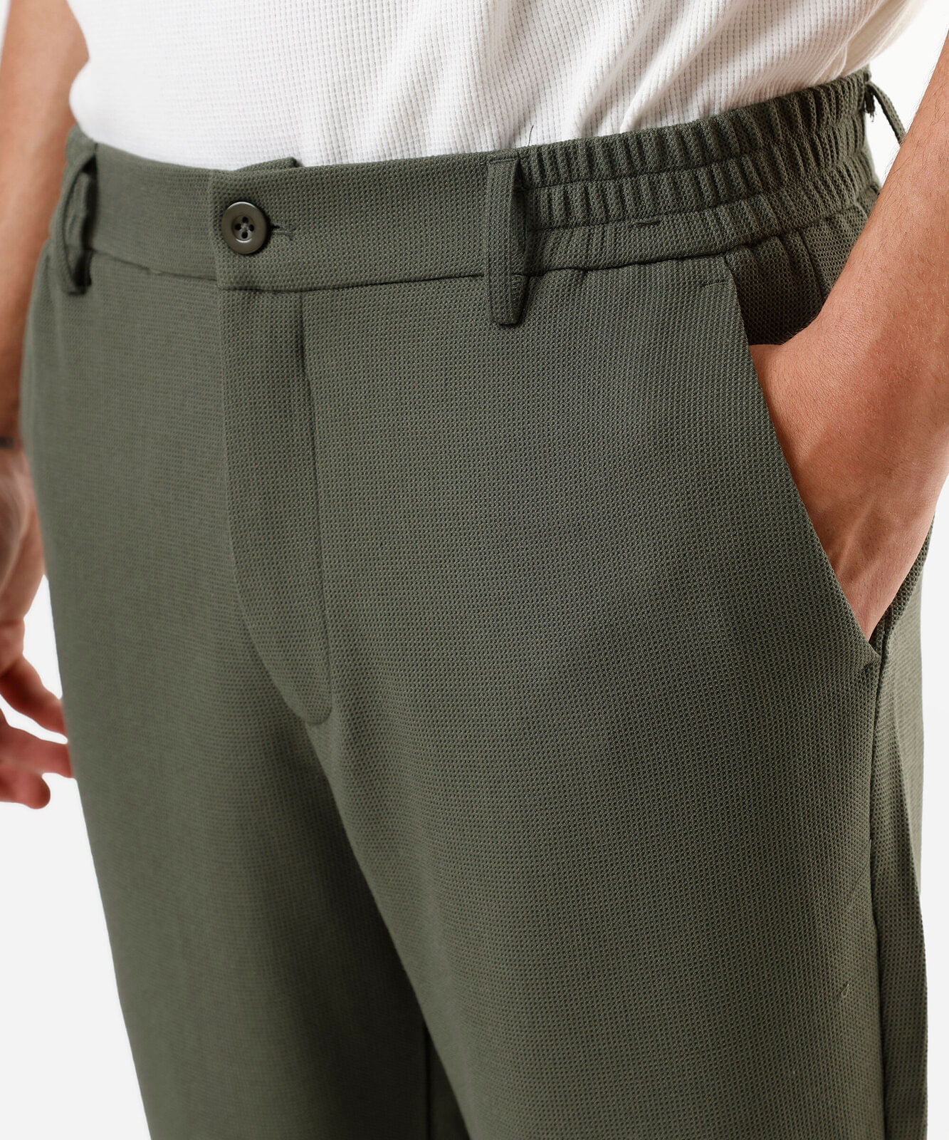 calça slim masculina texturizada cós elástico verde