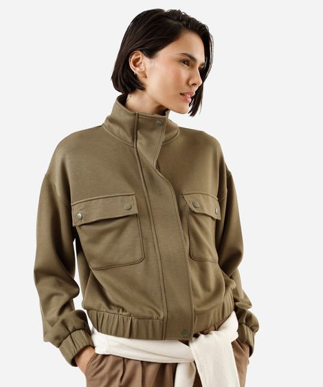 jaqueta feminina com viscose gola alta verde