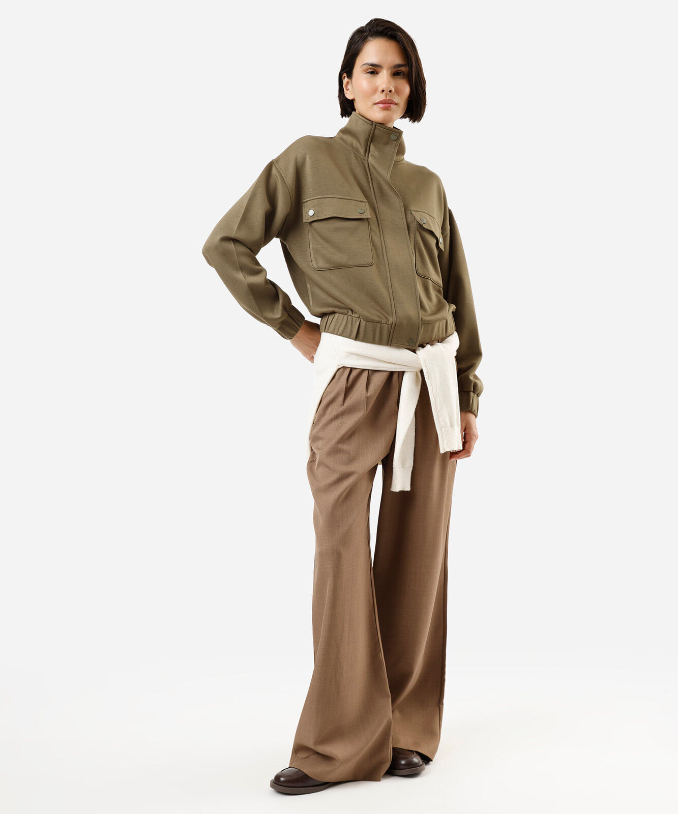 jaqueta feminina com viscose gola alta verde