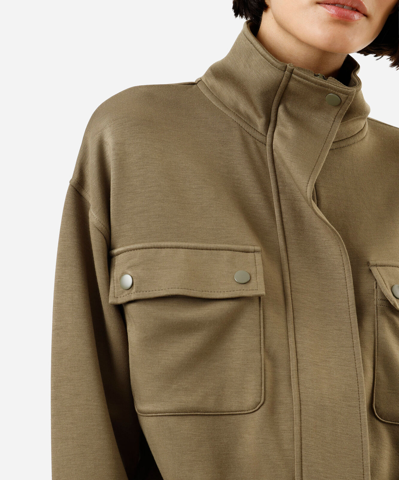 jaqueta feminina com viscose gola alta verde