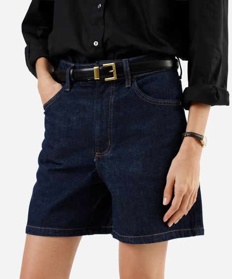 bermuda mom feminina jeans cintura alta azul