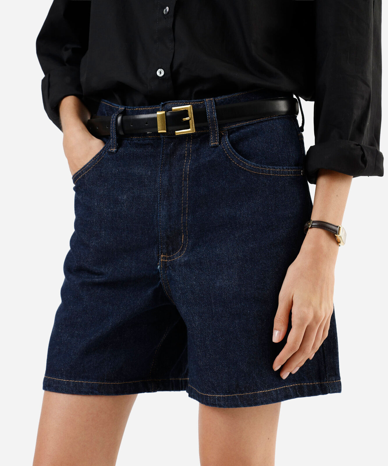 bermuda mom feminina jeans cintura alta azul