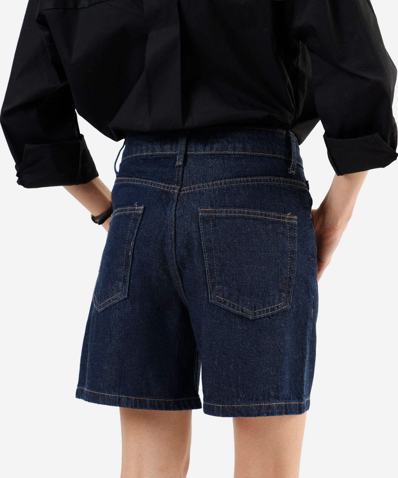 bermuda mom feminina jeans cintura alta azul