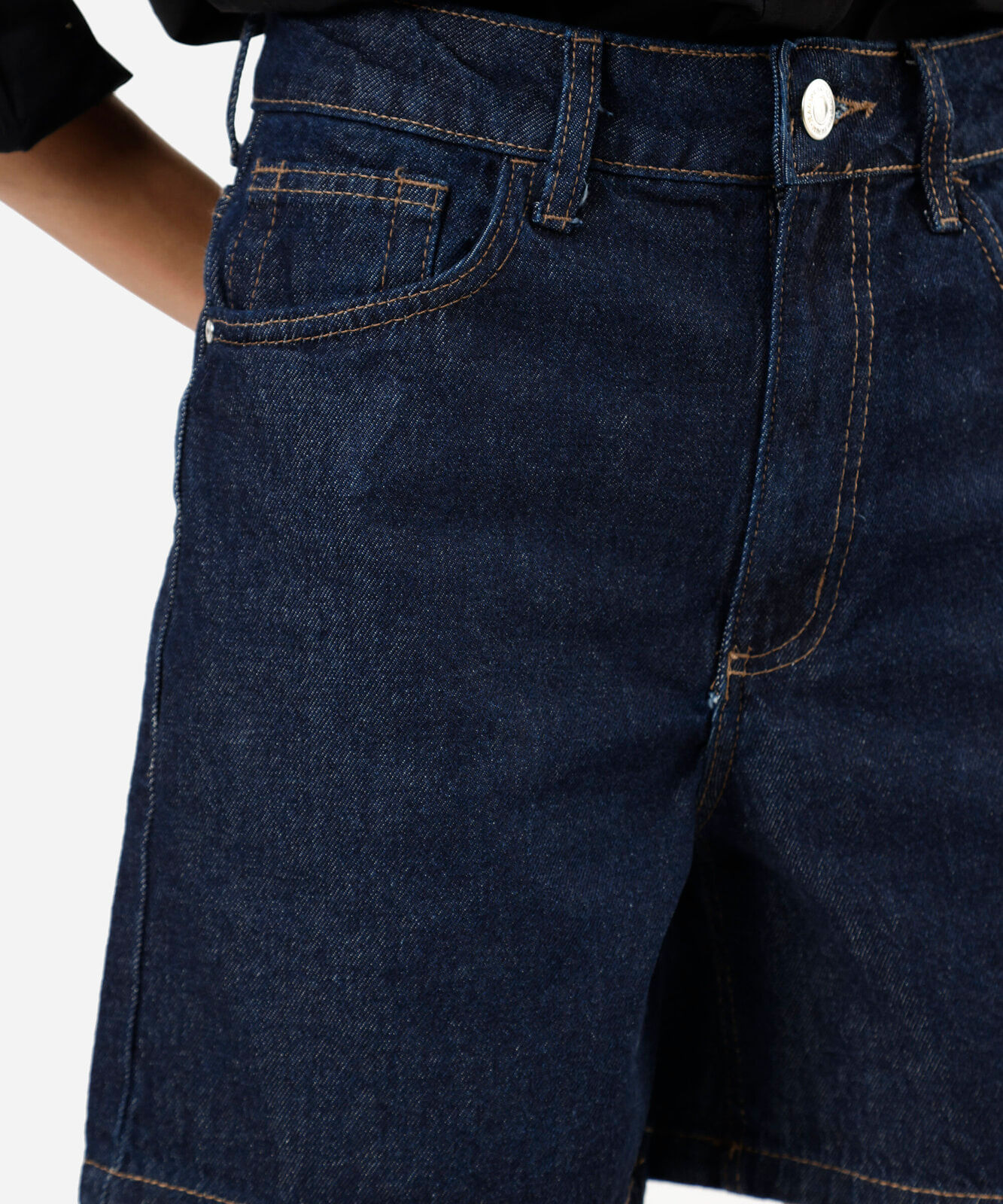 bermuda mom feminina jeans cintura alta azul