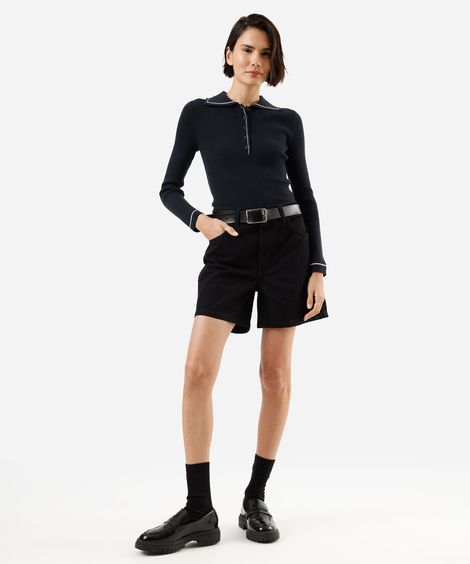 bermuda mom feminina jeans cintura média preta