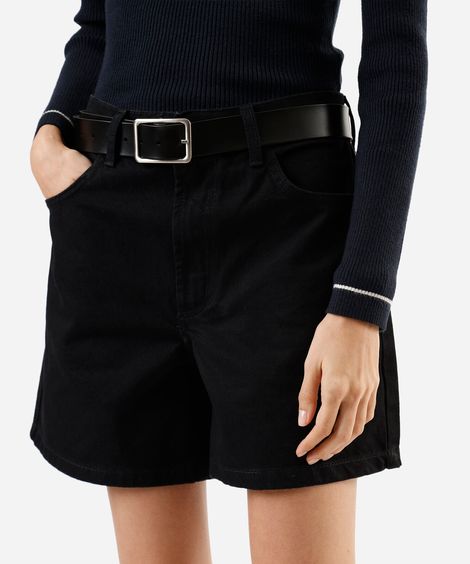 bermuda mom feminina jeans cintura média preta