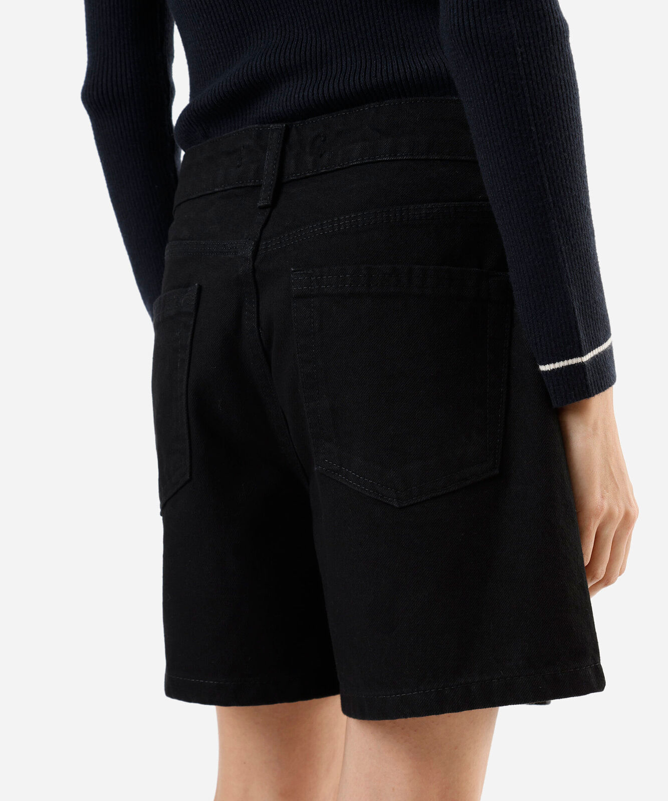 bermuda mom feminina jeans cintura média preta