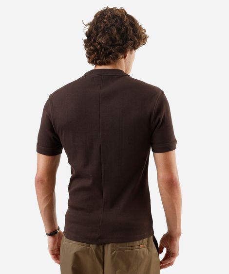 camiseta slim fit masculina de algodão manga curta canelada marrom