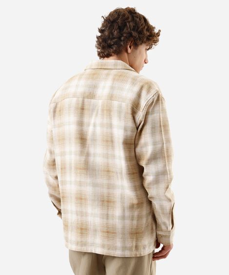 camisa masculina com algodão manga longa xadrez bege