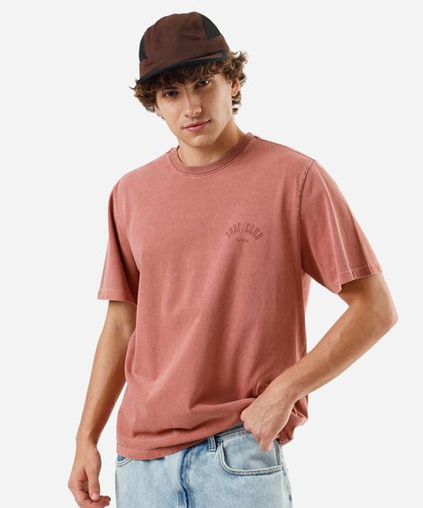 camiseta masculina de algodão estonada estampada rosa