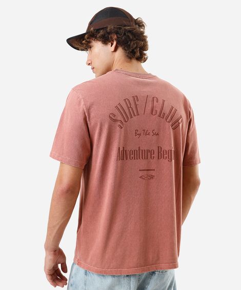 camiseta masculina de algodão estonada estampada rosa