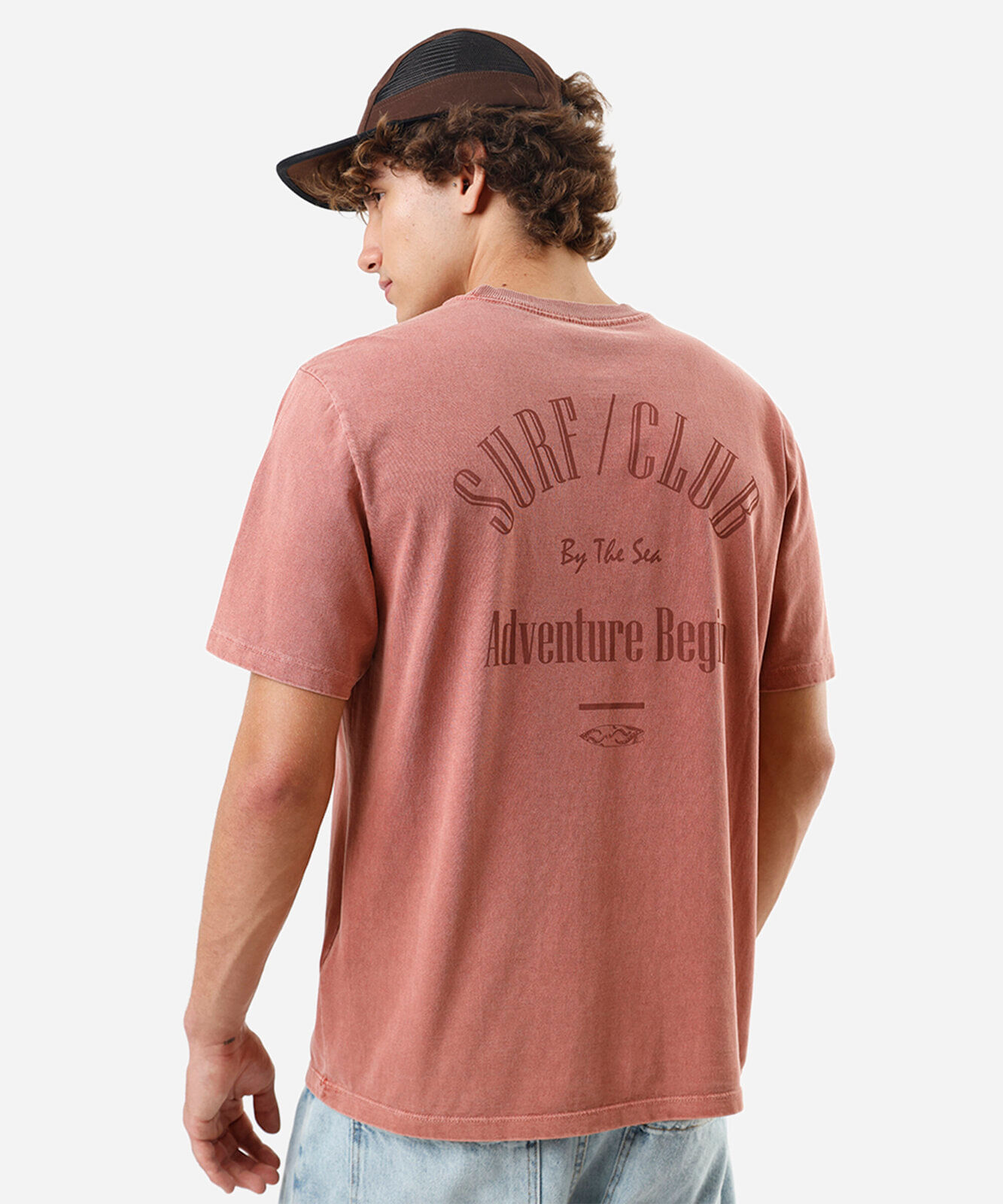 camiseta masculina de algodão estonada estampada rosa