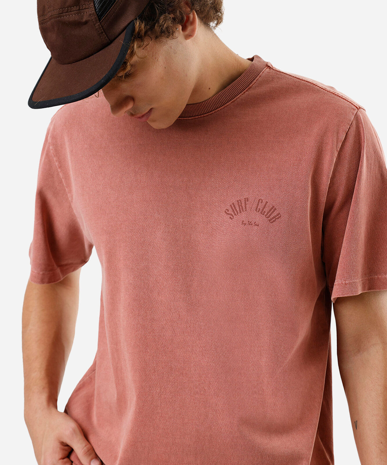 camiseta masculina de algodão estonada estampada rosa