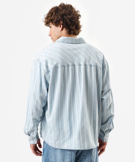 camisa masculina de algodão manga longa listrada azul