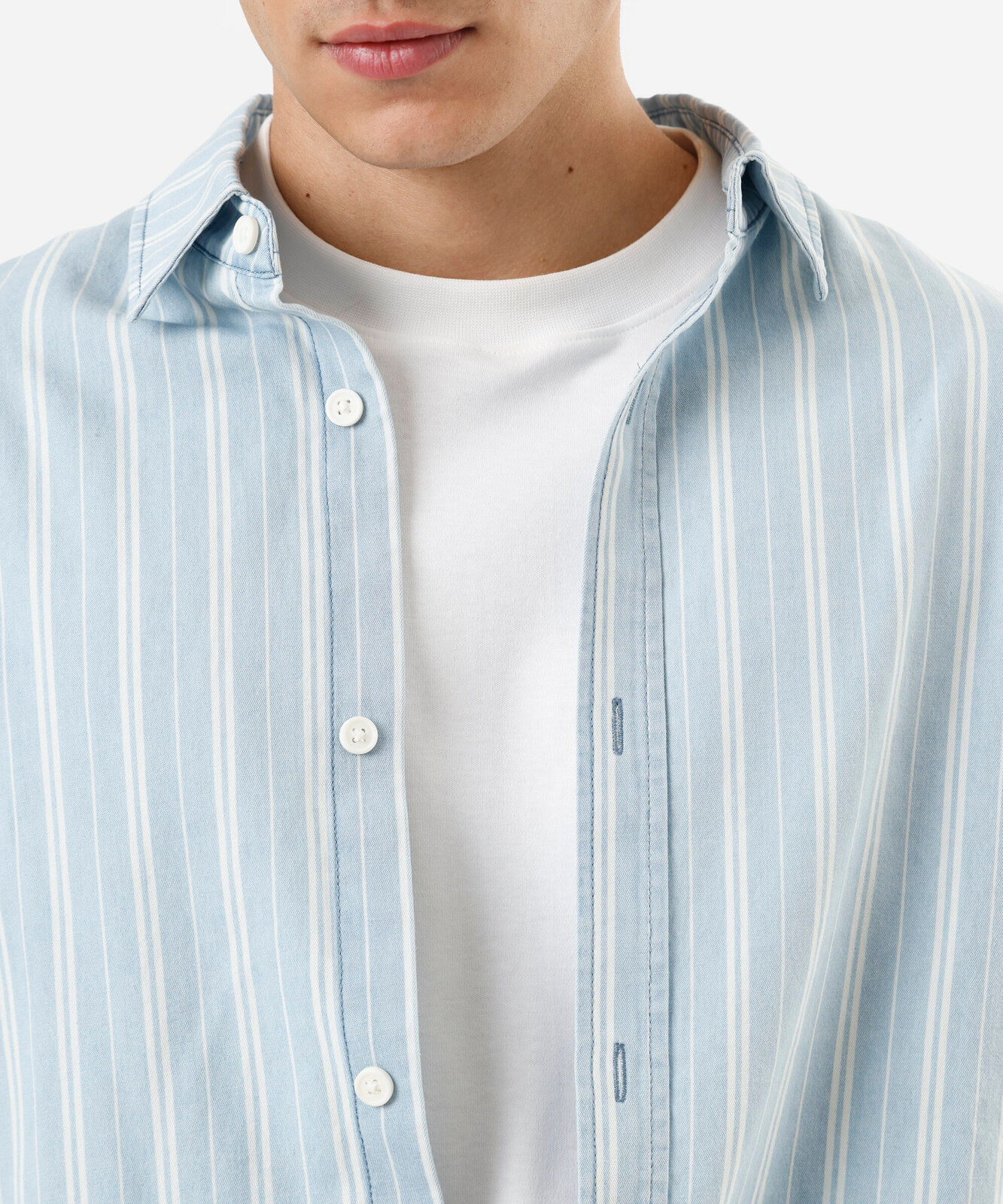 camisa masculina de algodão manga longa listrada azul