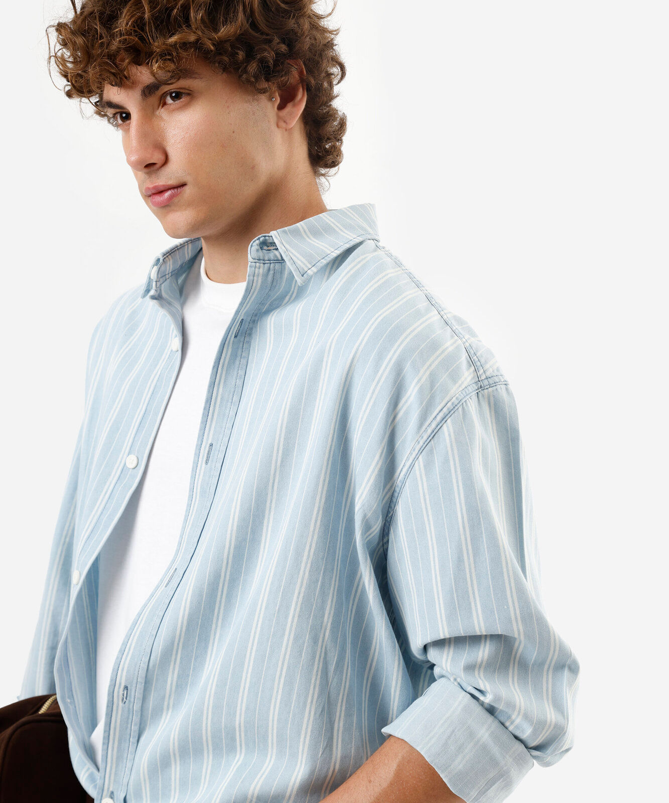 camisa masculina de algodão manga longa listrada azul