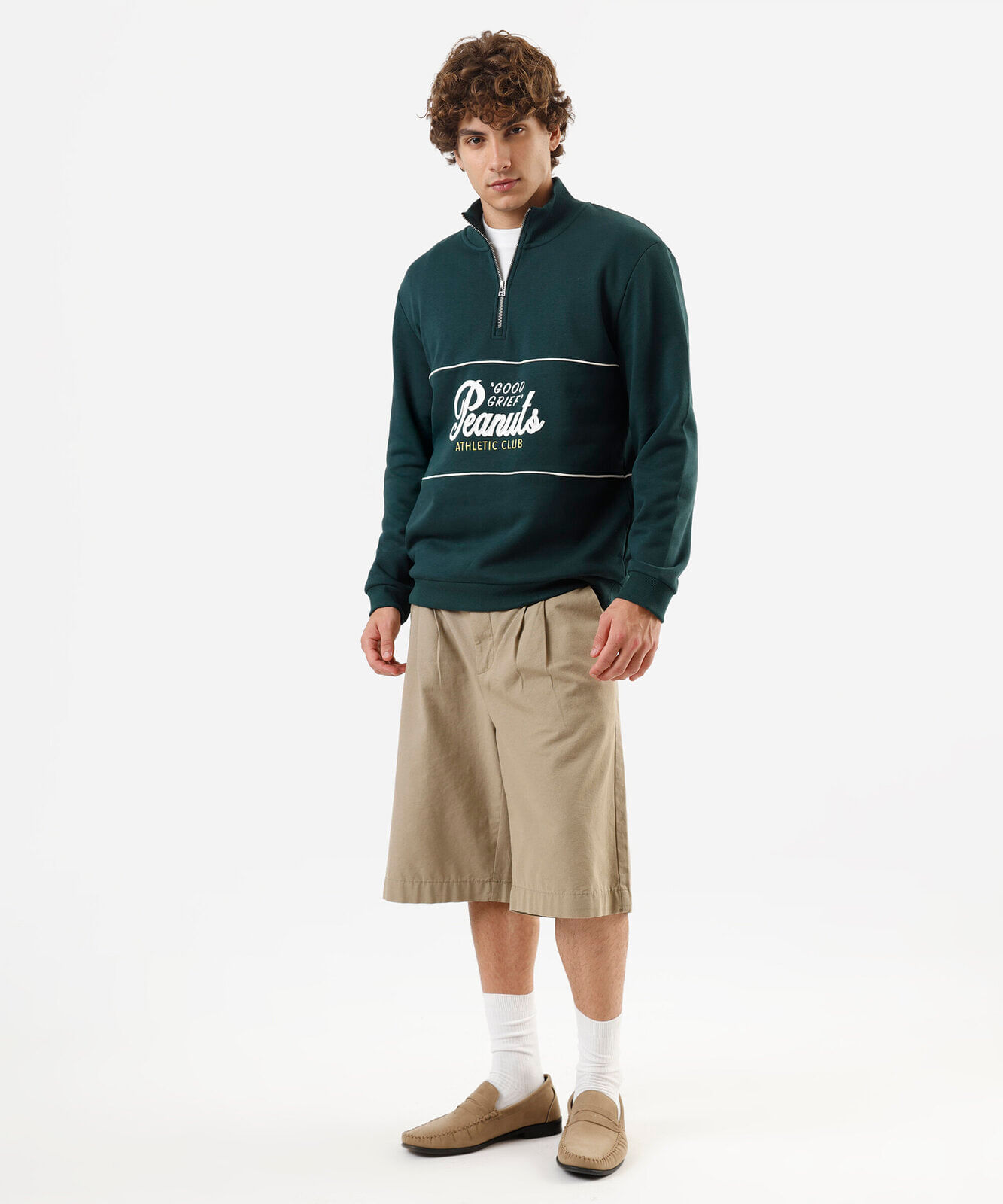 blusão masculino de moletom gola alta peanuts verde