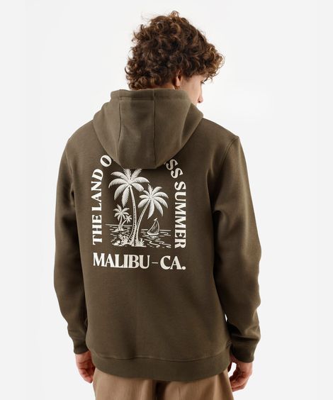 blusão masculino de moletom com capuz estampado verde