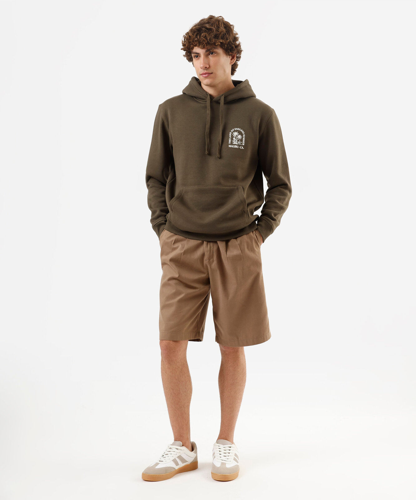 blusão masculino de moletom com capuz estampado verde