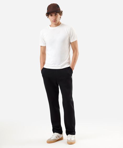 calça reta masculina de moletom cós elástico preta