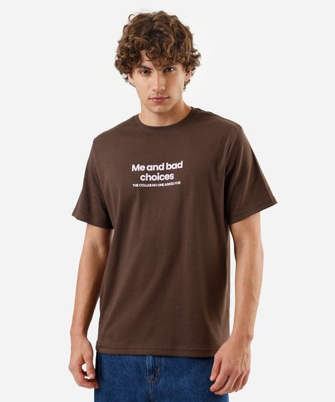 camiseta masculina com algodão manga curta estampada marrom