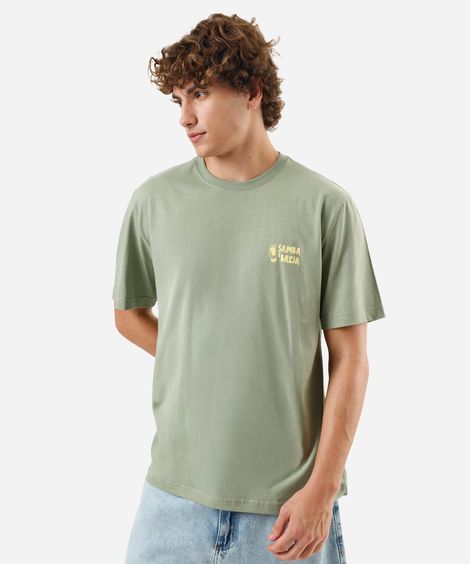 camiseta masculina de algodão manga curta estampada verde
