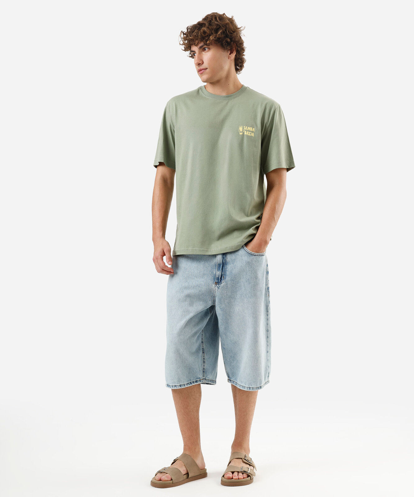 camiseta masculina de algodão manga curta estampada verde