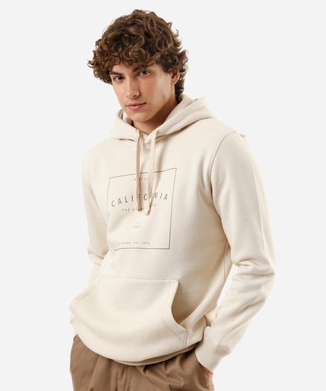 blusão masculino de moletom com capuz estampado bege
