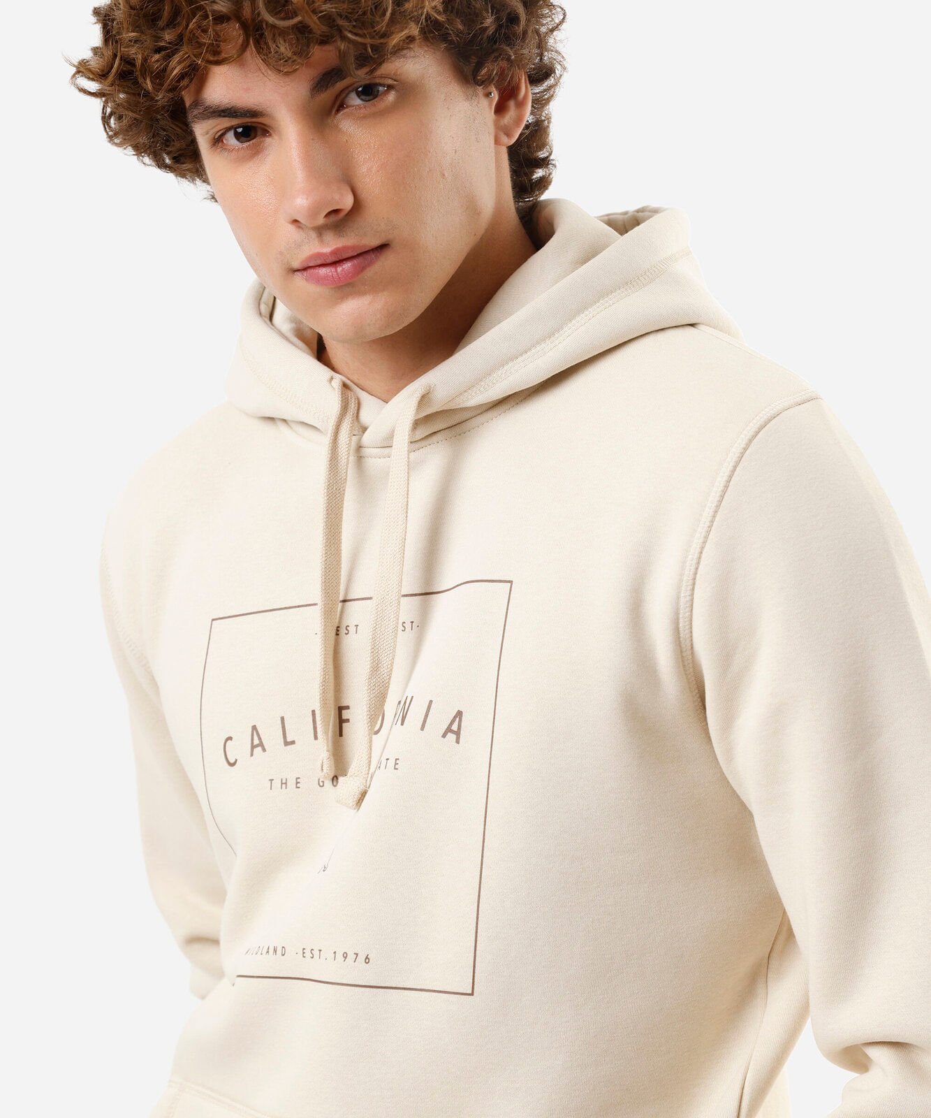 blusão masculino de moletom com capuz estampado bege