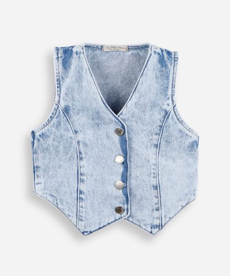 colete jeans infantil com botões azul