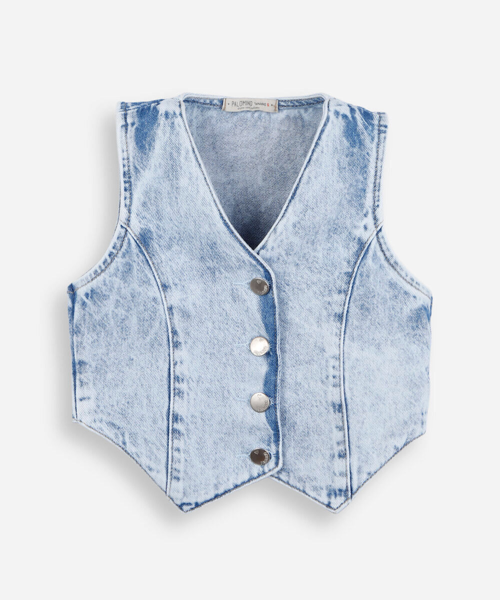 colete jeans infantil com botões azul