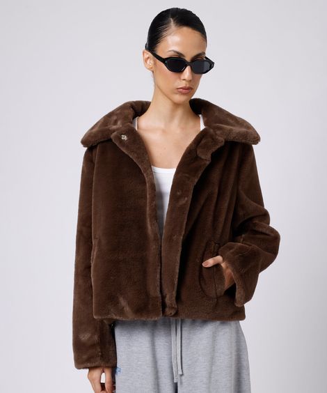 casaco de pelúcia oversized mindset marrom