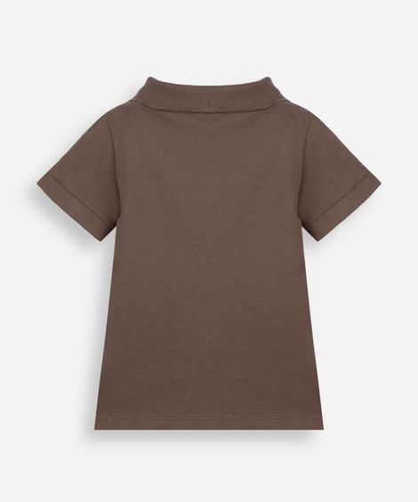 polo infantil de algodão manga curta com bordado carros marrom