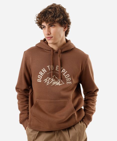 blusão masculino de moletom com capuz estampado marrom