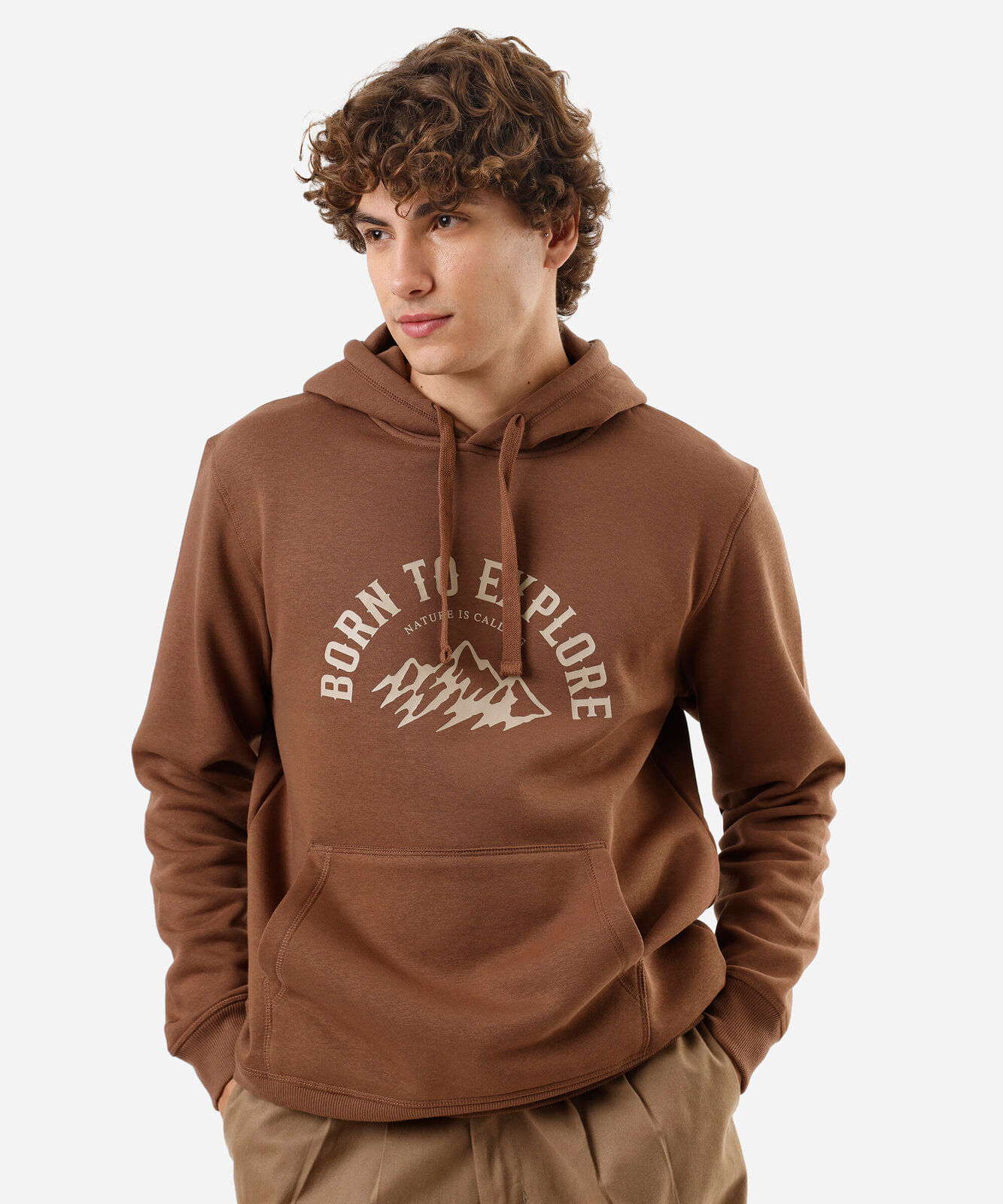 blusão masculino de moletom com capuz estampado marrom