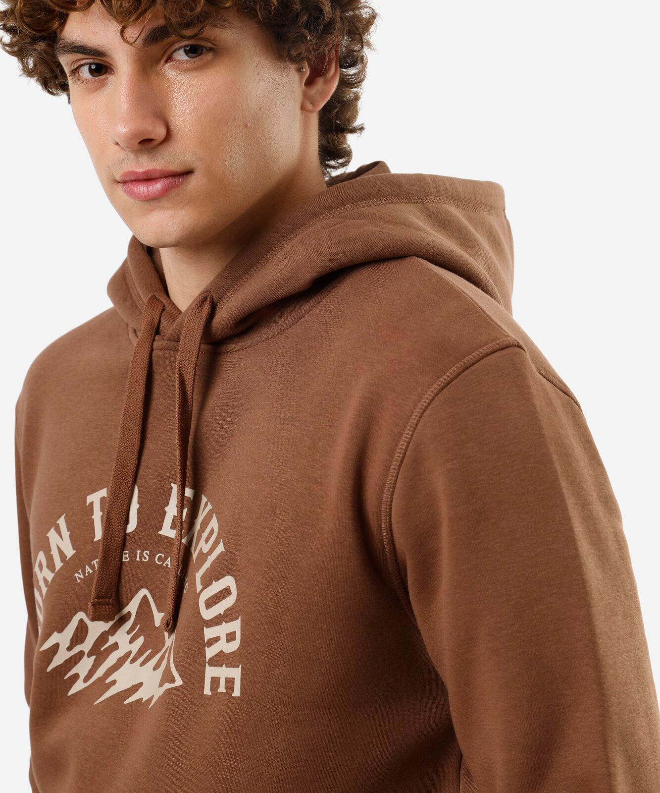 blusão masculino de moletom com capuz estampado marrom