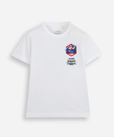 camiseta infantil de algodão manga curta mario bros off white