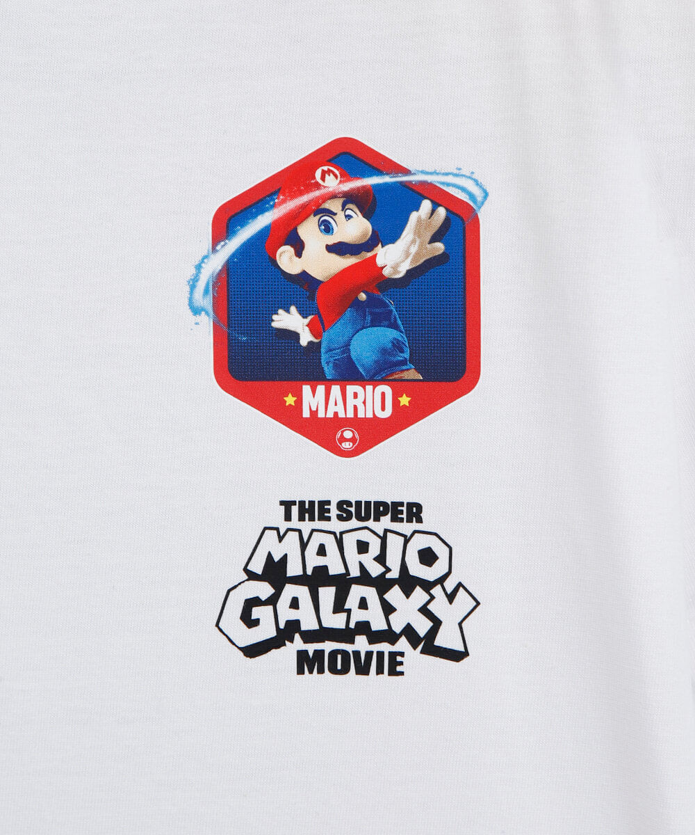 camiseta infantil de algodão manga curta mario bros off white