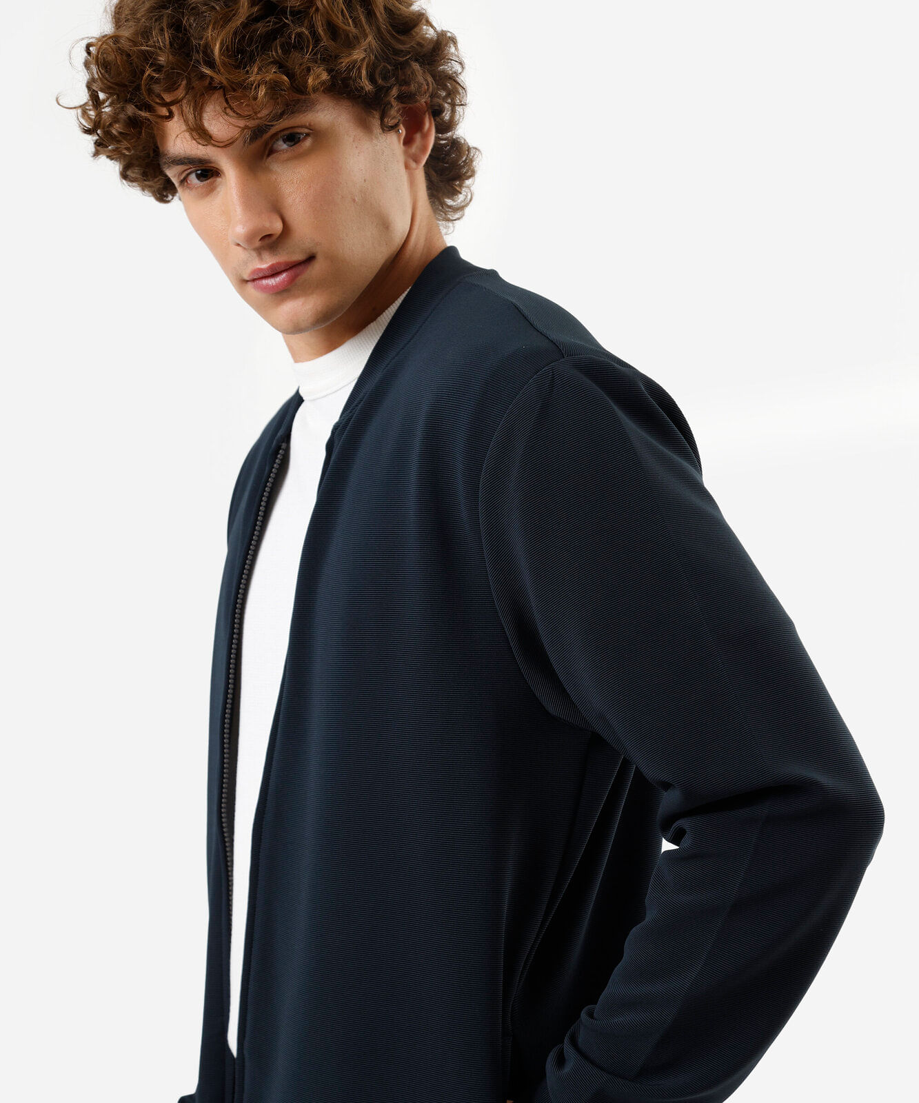 jaqueta slim fit masculina texturizada azul