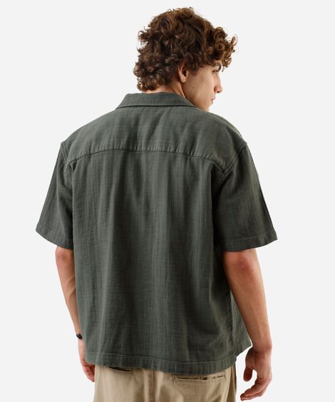 camisa masculina de algodão manga curta texturizada verde