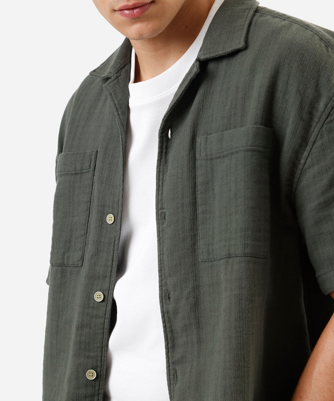 camisa masculina de algodão manga curta texturizada verde