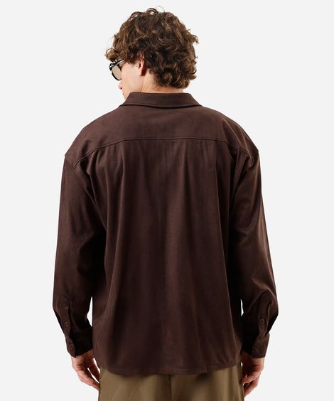 camisa masculina de suede manga longa marrom