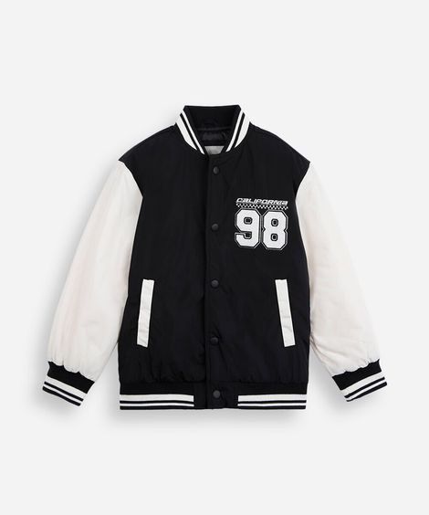 jaqueta bomber infantil estampada preta