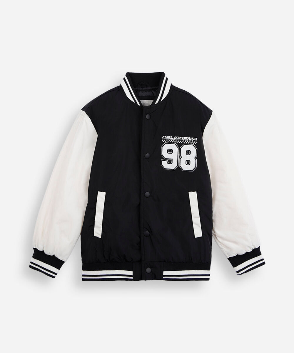 jaqueta bomber infantil estampada preta