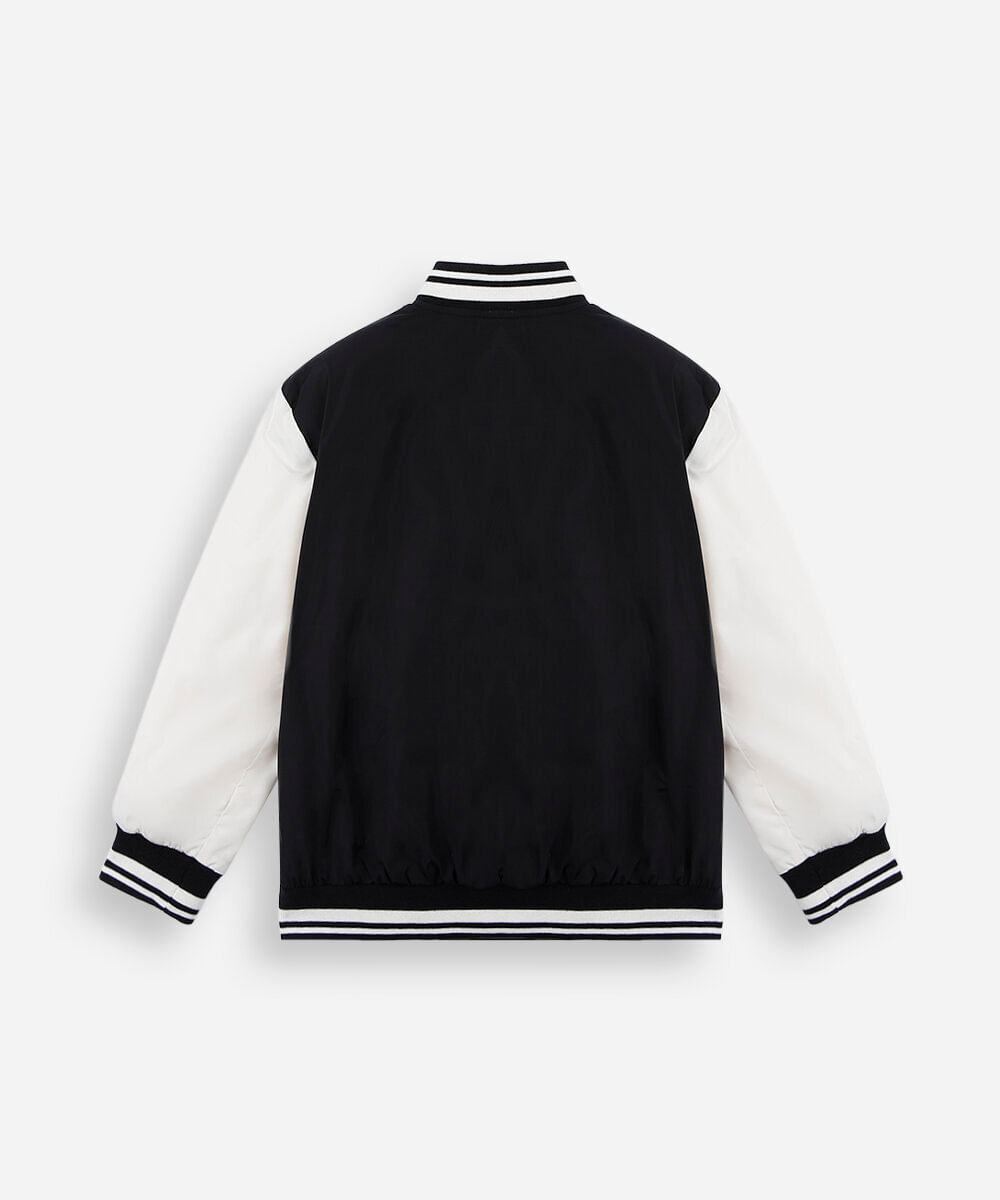 jaqueta bomber infantil estampada preta