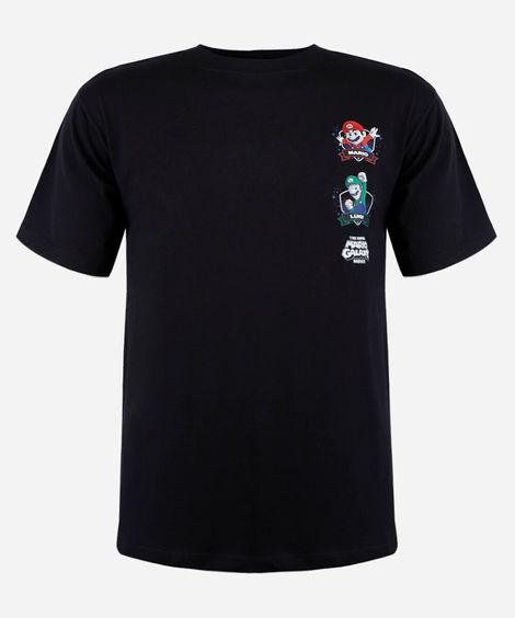 camiseta juvenil de algodão manga curta mario bros preta