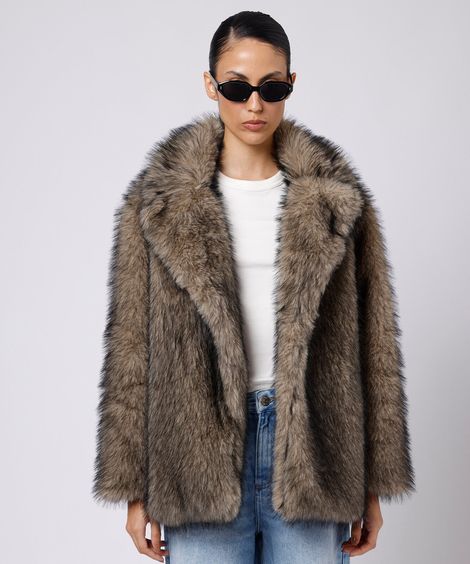 jaqueta feminina de pelúcia mindset marrom