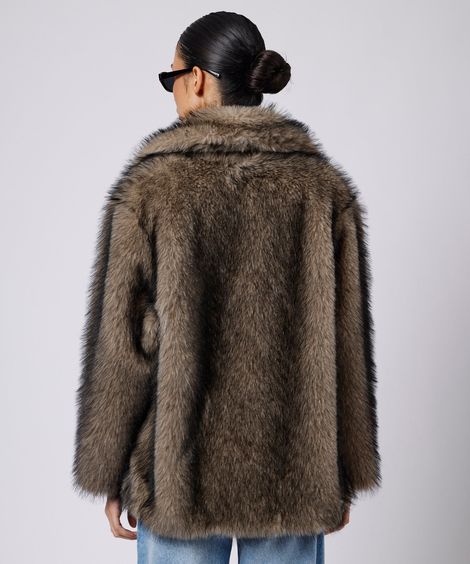 jaqueta feminina de pelúcia mindset marrom