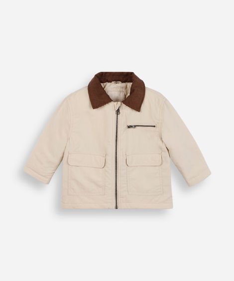 jaqueta infantil com gola cotelê bege